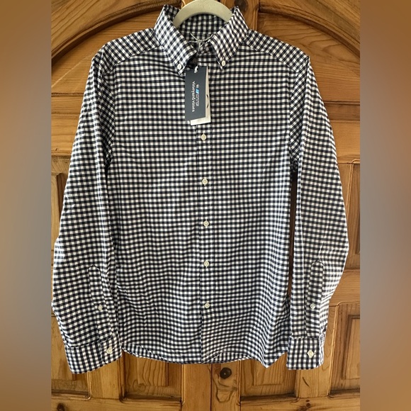 Navy Gingham Vineyard Vines OTG Performance Classic Fit Men's XS Shirt NWT - Picture 2 of 9